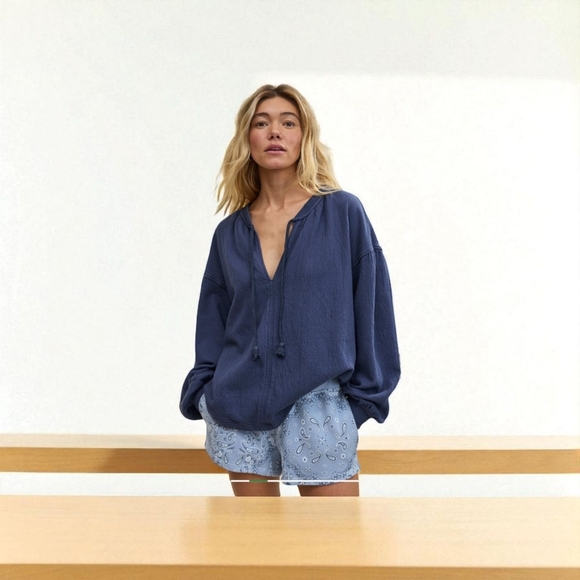 New!  Aerie Navy Crinkle Sweatshirt XL – Cozy Fall Essential - Picture 3 of 7